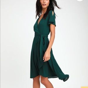 Lulus Rise to the Occasion - emerald green midi wrap dress